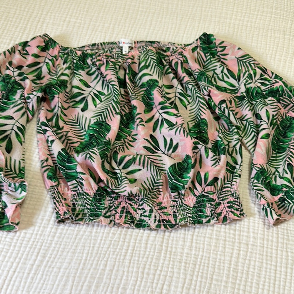 Self Esteem Pink Ruched Crop Blouse 3/4 Sleeve